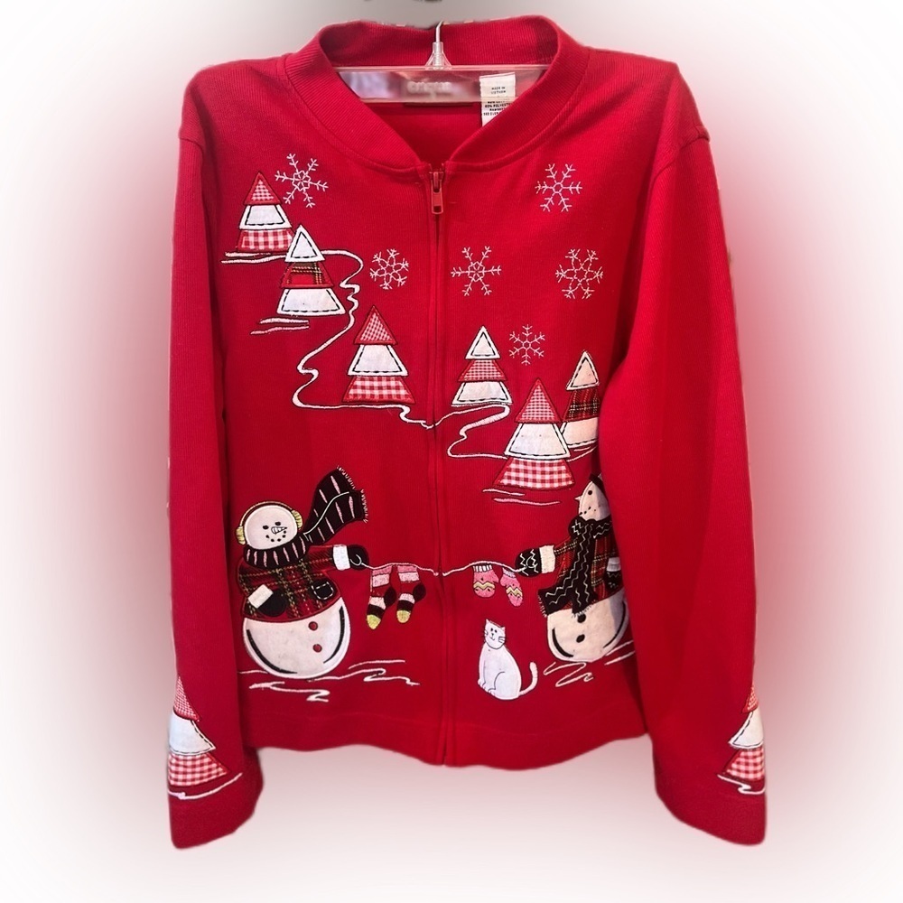 Snowman & cats cardigan Christmas red size small